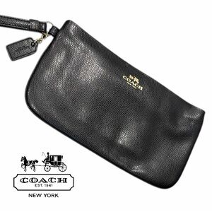 Coach Black Large Pebbled Leather Wristlet